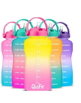QuiFit Motivational Gallon Water Bottle - with Straw & Time Marker BPA Free 128 (Yellow/Pink Gradient)