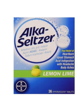 Alka-Seltzer Effervescent Lemon Lime - 36 Tablets, Pack of 2