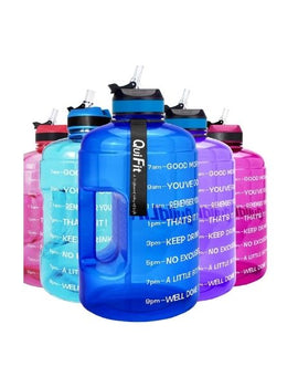 QuiFit Motivational Gallon Straw Water Bottle (Blue)