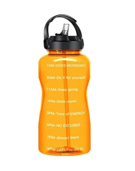 QuiFit Motivational Gallon Water Bottle  with Straw & Time Marker BPA Free- 128 oz (Orange)