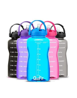 QuiFit Motivational Gallon Water Bottle - with Straw & Time Marker BPA Free 128 (Light blue)