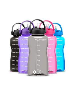 QuiFit Motivational Gallon Water Bottle - with Straw & Time Marker BPA Free 128 (Grey)