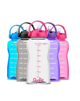 QuiFit Motivational Gallon Water Bottle - with Straw & Time Marker BPA Free 128 (Clear Pink)