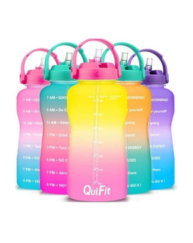 Quifit  Motivational Water Bottle 64 Oz with Straw & Time Marker BPA  (Yellow/Pink Gradient)
