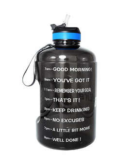 Motivational Water Bottle 73 Oz With Straw (Black)